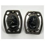 Sterling Silver 925 Screw-On Earrings - Carved Smoky Quartz Cabochons (Lot of 2)