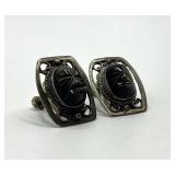 Sterling Silver 925 Screw-On Earrings - Carved Smoky Quartz Cabochons (Lot of 2)