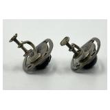 Sterling Silver 925 Screw-On Earrings - Carved Smoky Quartz Cabochons (Lot of 2)