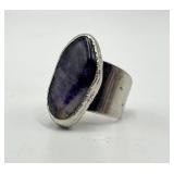 J. Hull Denmark Silver Amethyst Ring - Adjustable, 1.25 x 0.65 in