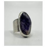 J. Hull Denmark Silver Amethyst Ring - Adjustable, 1.25 x 0.65 in