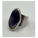 J. Hull Denmark Silver Amethyst Ring - Adjustable, 1.25 x 0.65 in