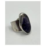 J. Hull Denmark Silver Amethyst Ring - Adjustable, 1.25 x 0.65 in