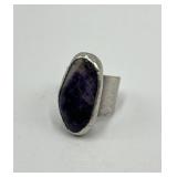 J. Hull Denmark Silver Amethyst Ring - Adjustable, 1.25 x 0.65 in