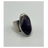 J. Hull Denmark Silver Amethyst Ring - Adjustable, 1.25 x 0.65 in