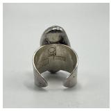 J. Hull Denmark Silver Amethyst Ring - Adjustable, 1.25 x 0.65 in