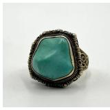 Turquoise Stone Silver Filigree Adjustable Ring - 0.75 x 0.75 in Cabochon