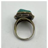 Turquoise Stone Silver Filigree Adjustable Ring - 0.75 x 0.75 in Cabochon