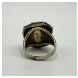 Turquoise Stone Silver Filigree Adjustable Ring - 0.75 x 0.75 in Cabochon
