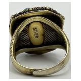 Turquoise Stone Silver Filigree Adjustable Ring - 0.75 x 0.75 in Cabochon