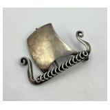Sterling Denmark Ship Brooch Pin - 1 in x 1.5 in