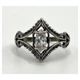 Diamond Ring 925 Sterling Silver - Size 6.5, 0.25 x 0.25 Center Stone