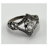 Diamond Ring 925 Sterling Silver - Size 6.5, 0.25 x 0.25 Center Stone
