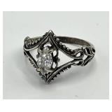 Diamond Ring 925 Sterling Silver - Size 6.5, 0.25 x 0.25 Center Stone