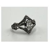 Diamond Ring 925 Sterling Silver - Size 6.5, 0.25 x 0.25 Center Stone
