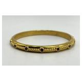 Gold-Tone Bangle Bracelet with Purple Stones, 3 Inch Diameter, 0.15 Inch Wide
