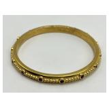 Gold-Tone Bangle Bracelet with Purple Stones, 3 Inch Diameter, 0.15 Inch Wide
