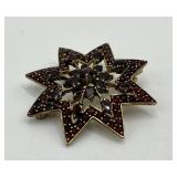 Garnet Starburst Brooch Pin - 1.5 in Dia Gold-Tone