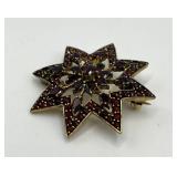 Garnet Starburst Brooch Pin - 1.5 in Dia Gold-Tone