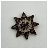 Garnet Starburst Brooch Pin - 1.5 in Dia Gold-Tone