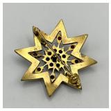 Garnet Starburst Brooch Pin - 1.5 in Dia Gold-Tone