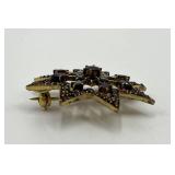 Garnet Starburst Brooch Pin - 1.5 in Dia Gold-Tone