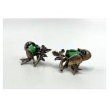 Sterling Silver Bird Earrings - Green Gemstones - Screw Back - 1x0.75 in