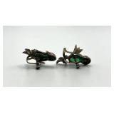 Sterling Silver Bird Earrings - Green Gemstones - Screw Back - 1x0.75 in