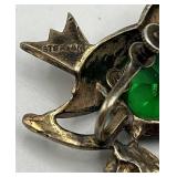 Sterling Silver Bird Earrings - Green Gemstones - Screw Back - 1x0.75 in