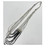 Sterling Silver Multi-Strand Bead Necklace - 11 in L, 3 in W, Ends 1.75 in