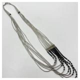 Sterling Silver Multi-Strand Bead Necklace - 11 in L, 3 in W, Ends 1.75 in