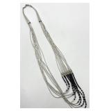 Sterling Silver Multi-Strand Bead Necklace - 11 in L, 3 in W, Ends 1.75 in
