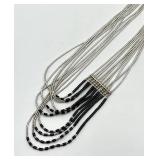 Sterling Silver Multi-Strand Bead Necklace - 11 in L, 3 in W, Ends 1.75 in