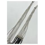 Sterling Silver Multi-Strand Bead Necklace - 11 in L, 3 in W, Ends 1.75 in