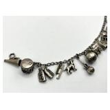 Sterling Silver Charm Bracelet - 7 in - Car & Train Charms