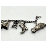 Sterling Silver Charm Bracelet - 7 in - Car & Train Charms