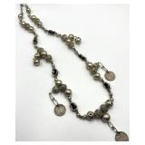Silver-Tone Bead Coin Pendant Necklace - 15in L, 0.5in Balls, 0.75in Coins