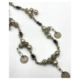 Silver-Tone Bead Coin Pendant Necklace - 15in L, 0.5in Balls, 0.75in Coins