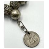 Silver-Tone Bead Coin Pendant Necklace - 15in L, 0.5in Balls, 0.75in Coins