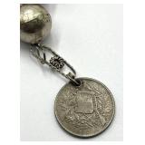 Silver-Tone Bead Coin Pendant Necklace - 15in L, 0.5in Balls, 0.75in Coins