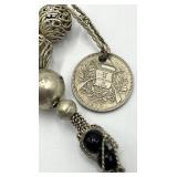 Silver-Tone Bead Coin Pendant Necklace - 15in L, 0.5in Balls, 0.75in Coins