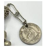 Silver-Tone Bead Coin Pendant Necklace - 15in L, 0.5in Balls, 0.75in Coins