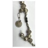Silver-Tone Bead Coin Pendant Necklace - 15in L, 0.5in Balls, 0.75in Coins