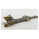 Tiger Brooch Pin - 3.75in L, Two-Tone Gold/Silver with Crystals