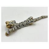 Tiger Brooch Pin - 3.75in L, Two-Tone Gold/Silver with Crystals
