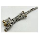 Tiger Brooch Pin - 3.75in L, Two-Tone Gold/Silver with Crystals