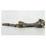 Tiger Brooch Pin - 3.75in L, Two-Tone Gold/Silver with Crystals