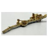 Tiger Brooch Pin - 3.75in L, Two-Tone Gold/Silver with Crystals