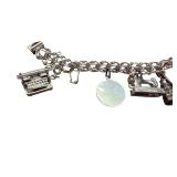 Sterling Silver Charm Bracelet - 8" Long, Charms ~0.75" Diameter - Mixed Medallion & Coin Charms