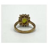 Peridot Ring 18K GF - Emerald-Cut Green Peridot Center with Diamond Halo - Size 5